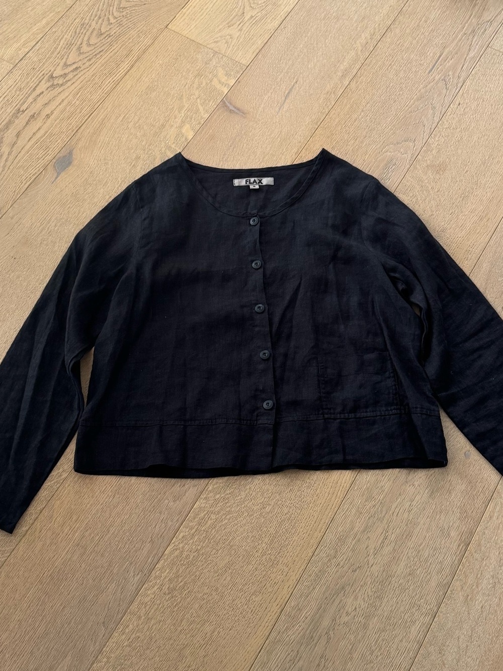 Flax 100% Linen Button-Front Cropped Shirt Jacket Black Size Small